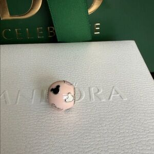 Pandora Disney Pink, White And Black Enamel Minnie Mouse Charm